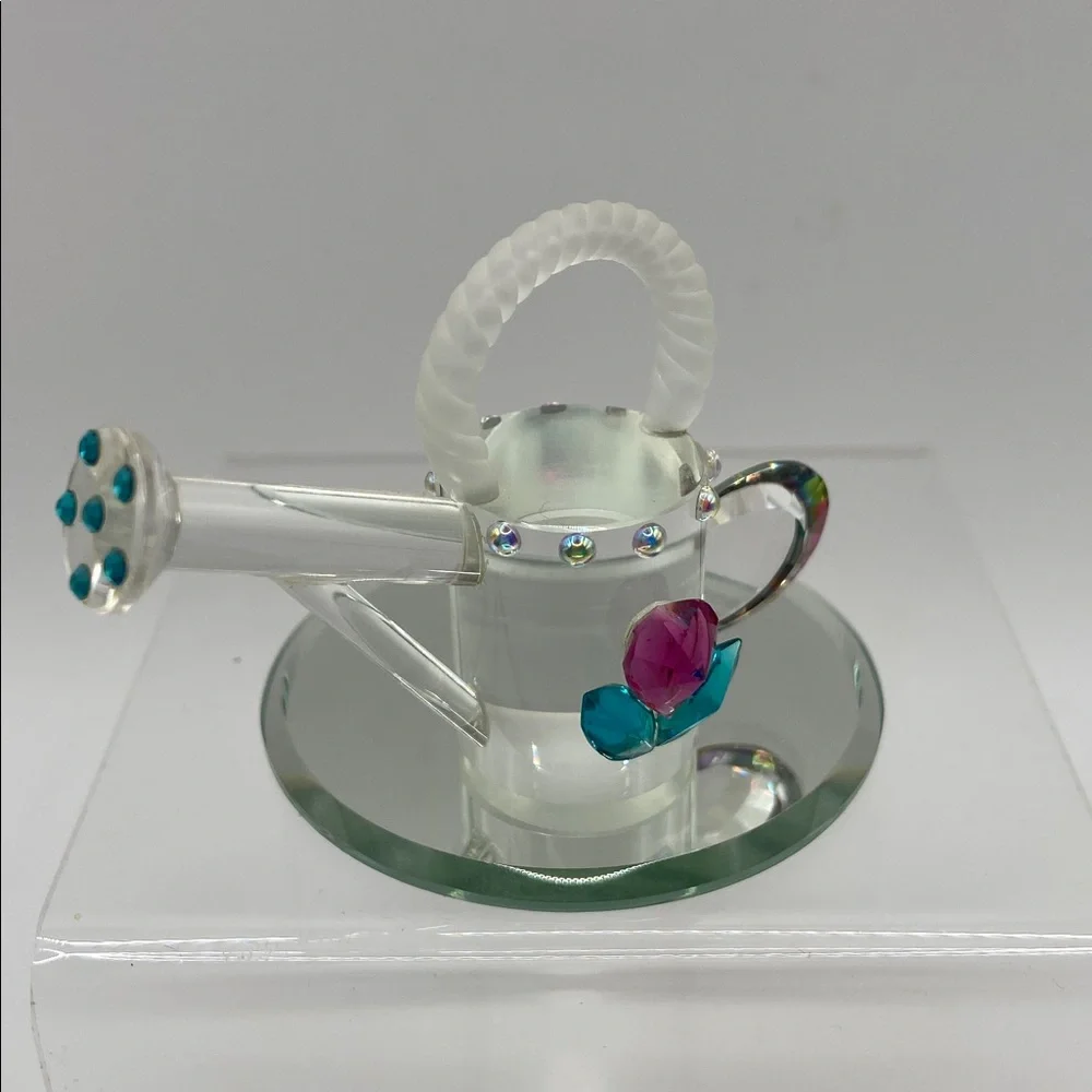 Crystallite Crystal Miniature Crystal Watering Can With Mirror Base